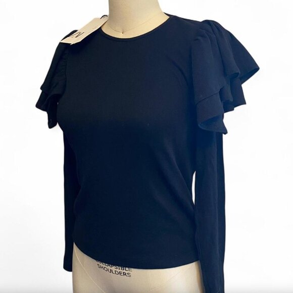 NWT ZARA || SHOULDER RUFFLE LONGSLEEVE - Picture 1 of 6